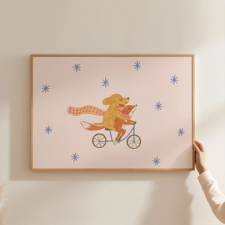 Dog and Fox Nursery Print - Cute Animal Friends Wall Art