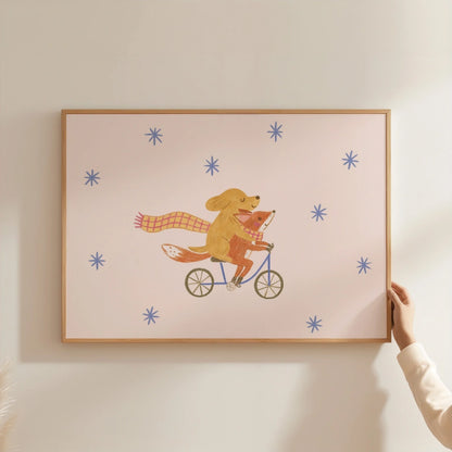 Dog and Fox Nursery Print - Cute Animal Friends Wall Art