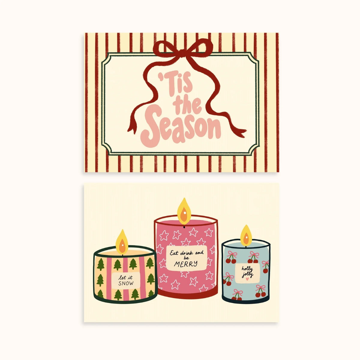 Velas navideñas y frase festiva retro – Set de 2 pósters navideños