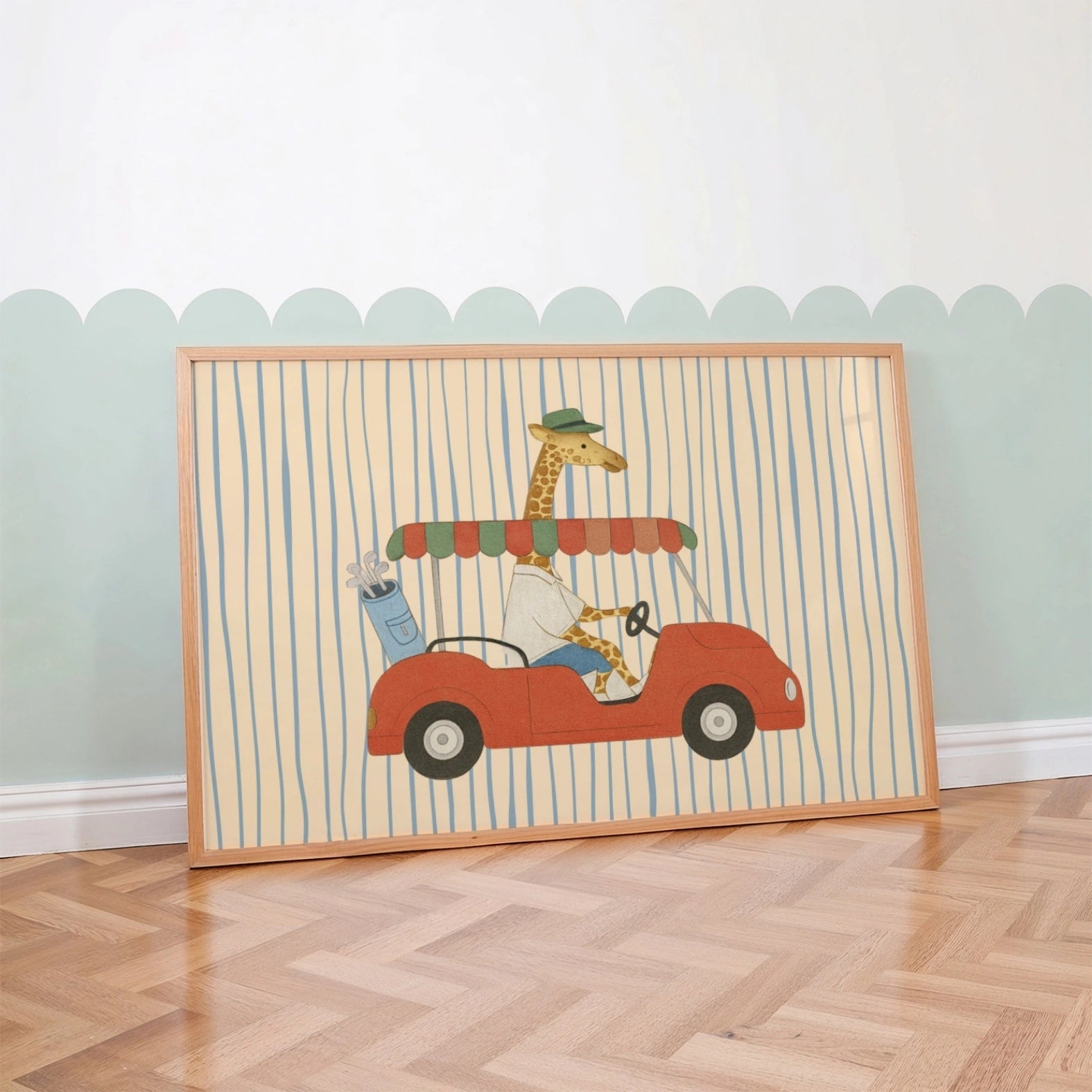 Giraffe Driving Nursery Print