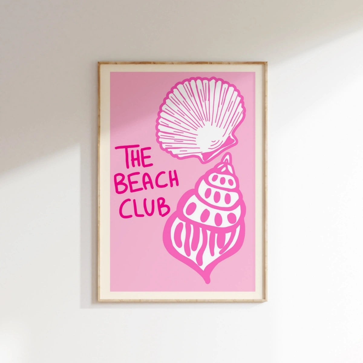 The Beach Club Wall Art Print - Pink Coastal Seashell Poster, Coastal Wall Decor