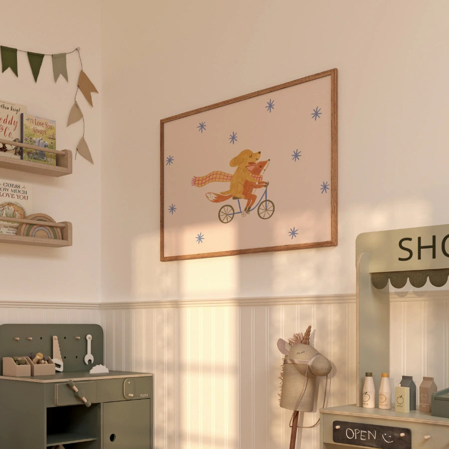 Dog and Fox Nursery Print - Cute Animal Friends Wall Art