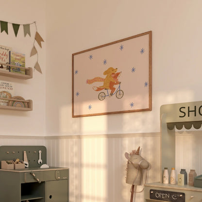 Dog and Fox Nursery Print - Cute Animal Friends Wall Art