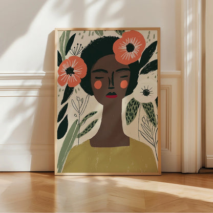Floral Woman Wall Art – Peaceful Female Portrait
