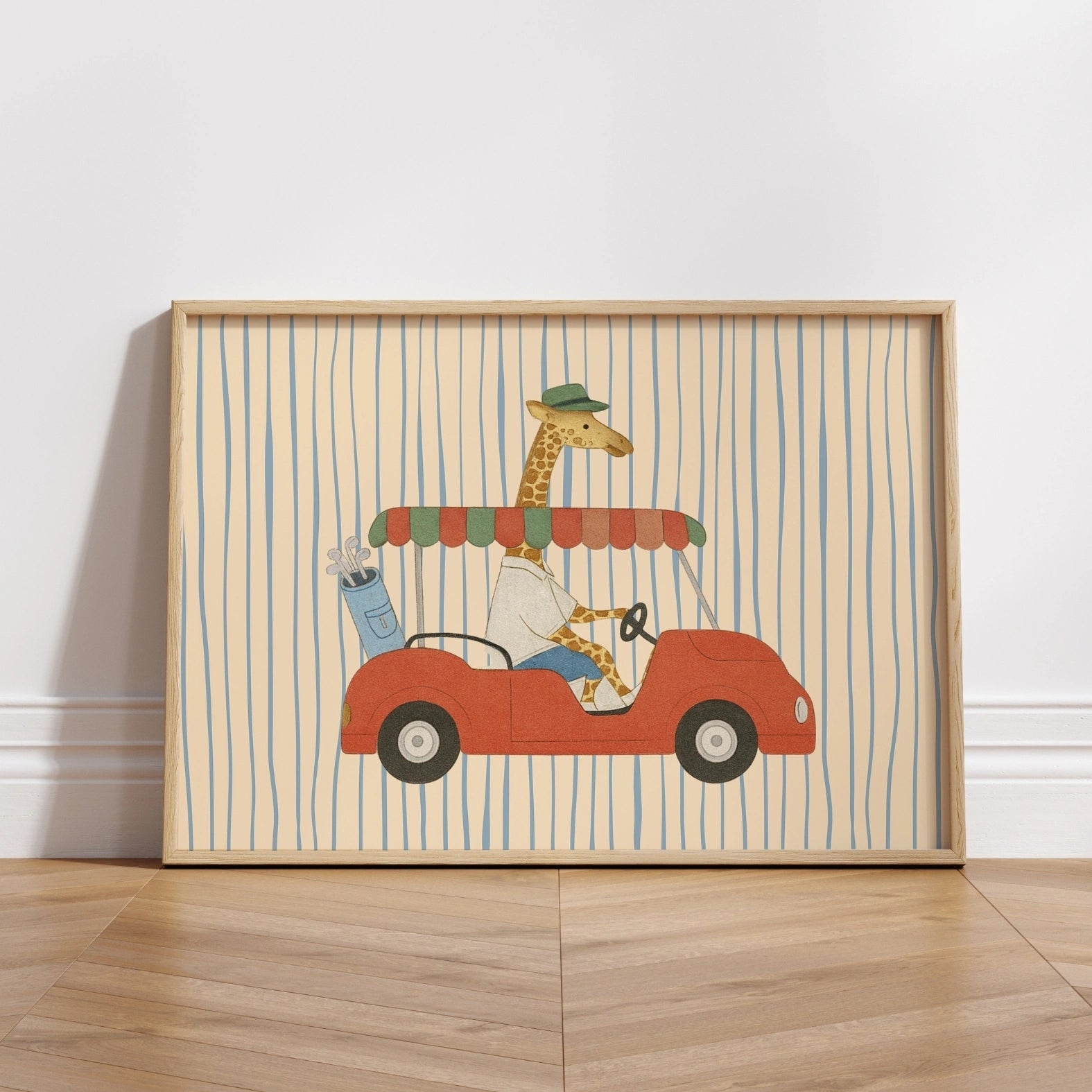 Giraffe Driving Nursery Print
