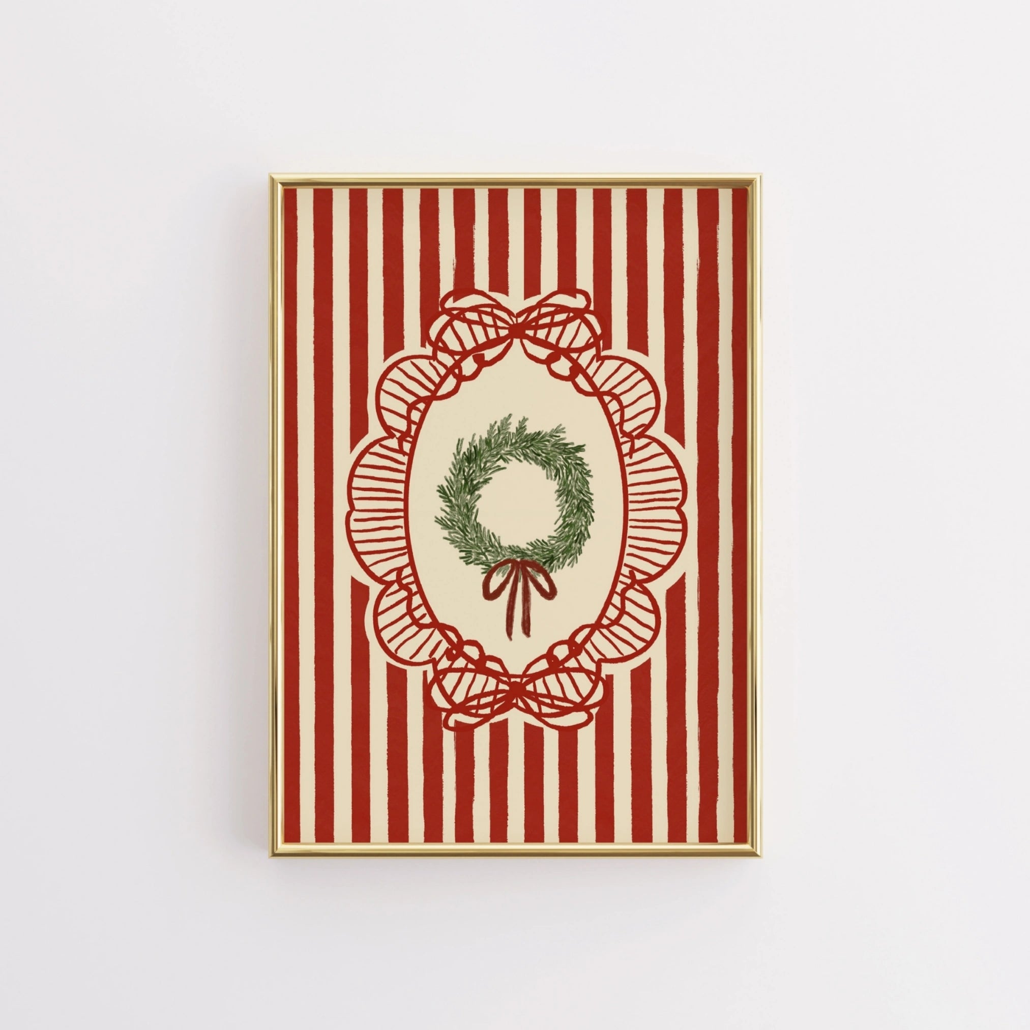 Striped Christmas Wreath Wall Art