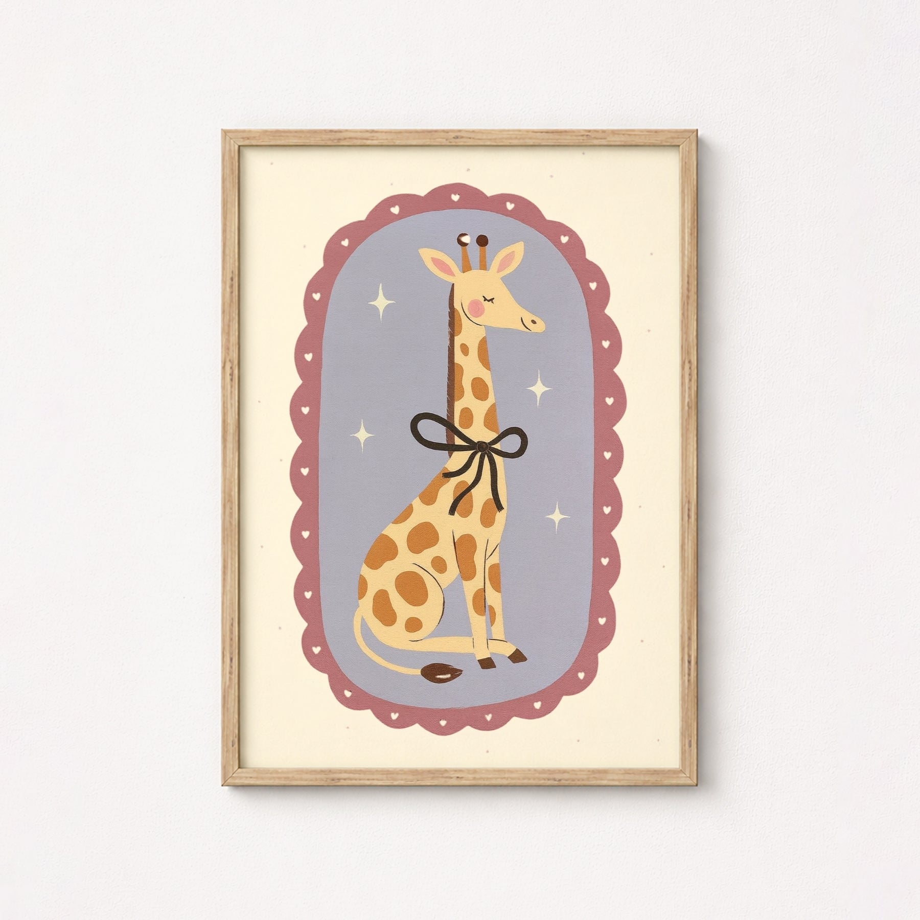 Giraffe Nursery Print - Cute Animal Wall Art with Bow