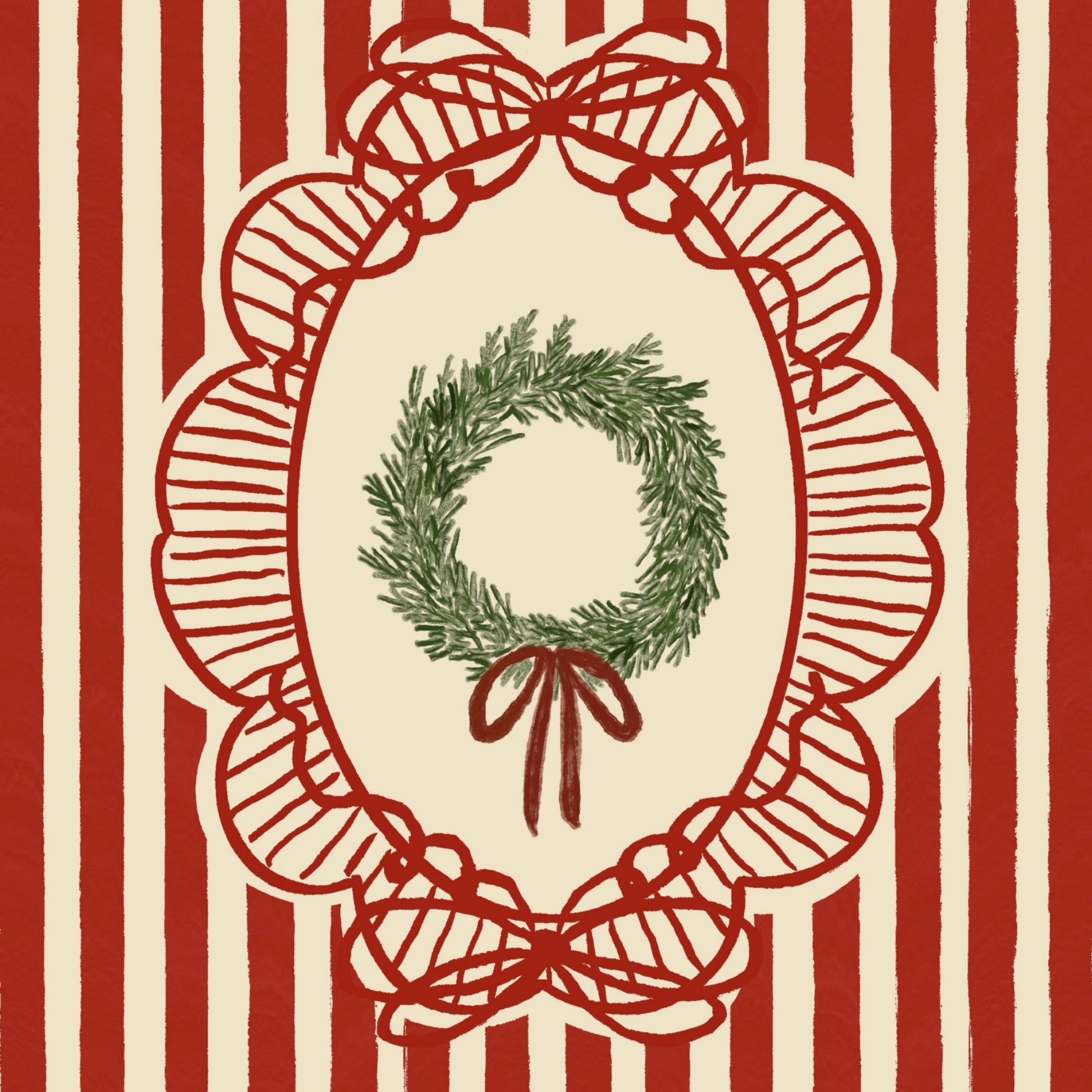 Striped Christmas Wreath Wall Art