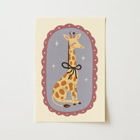 Giraffe Nursery Print - Cute Animal Wall Art with Bow