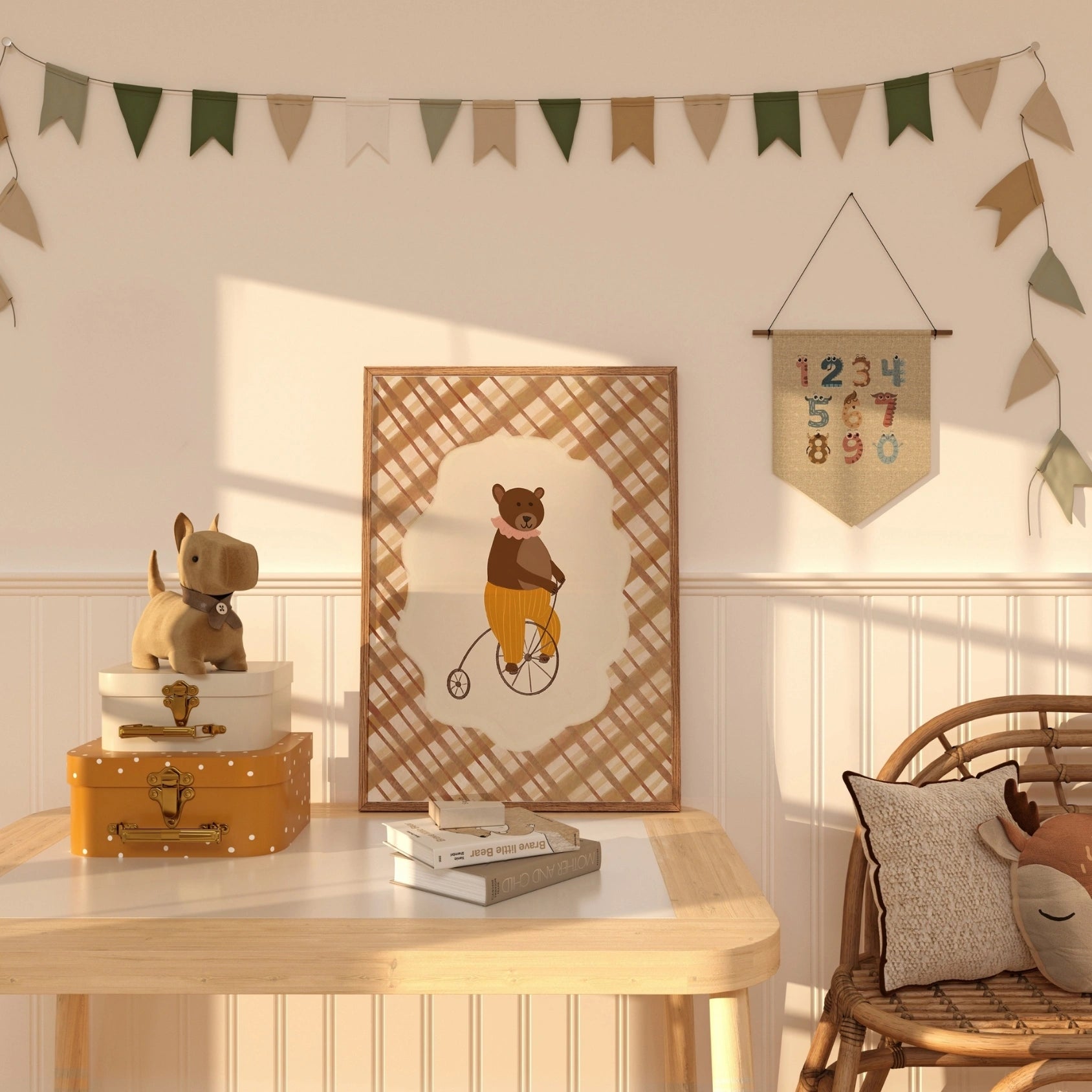 Stampa vintage di orso su bicicletta