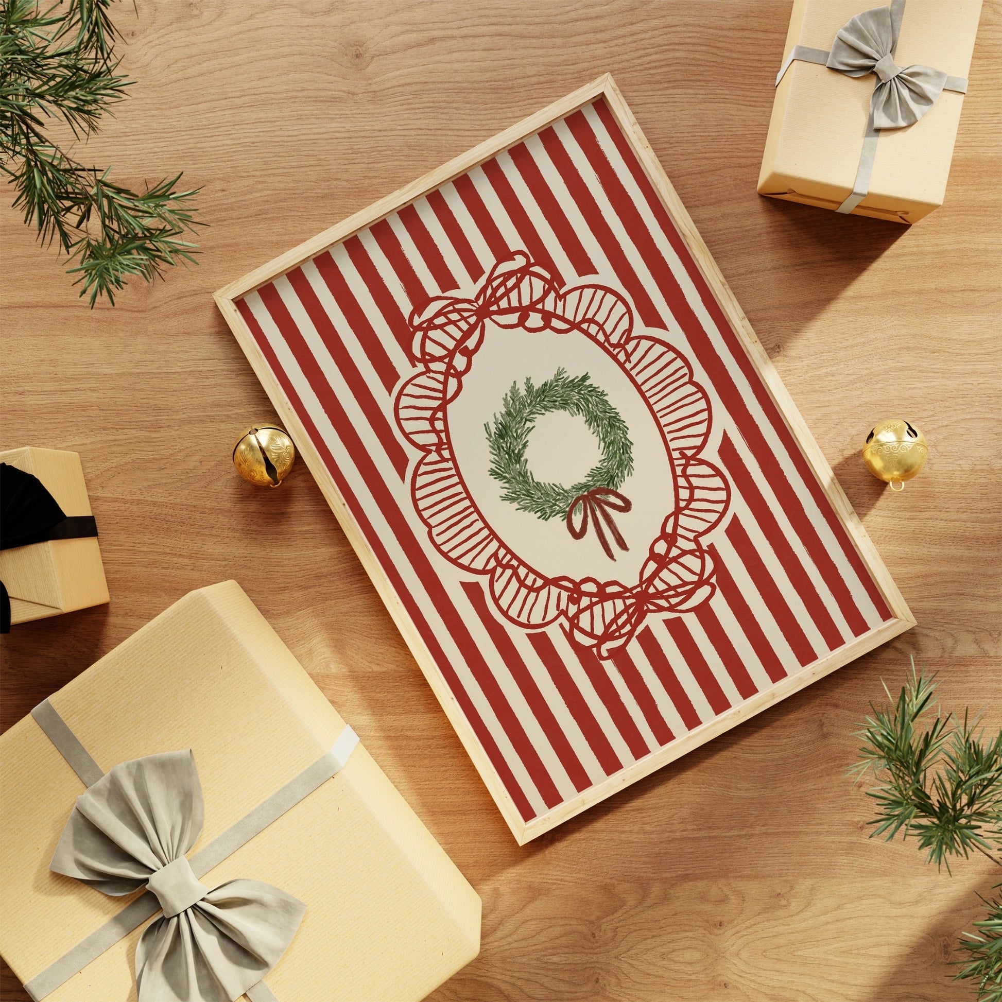 Striped Christmas Wreath Wall Art