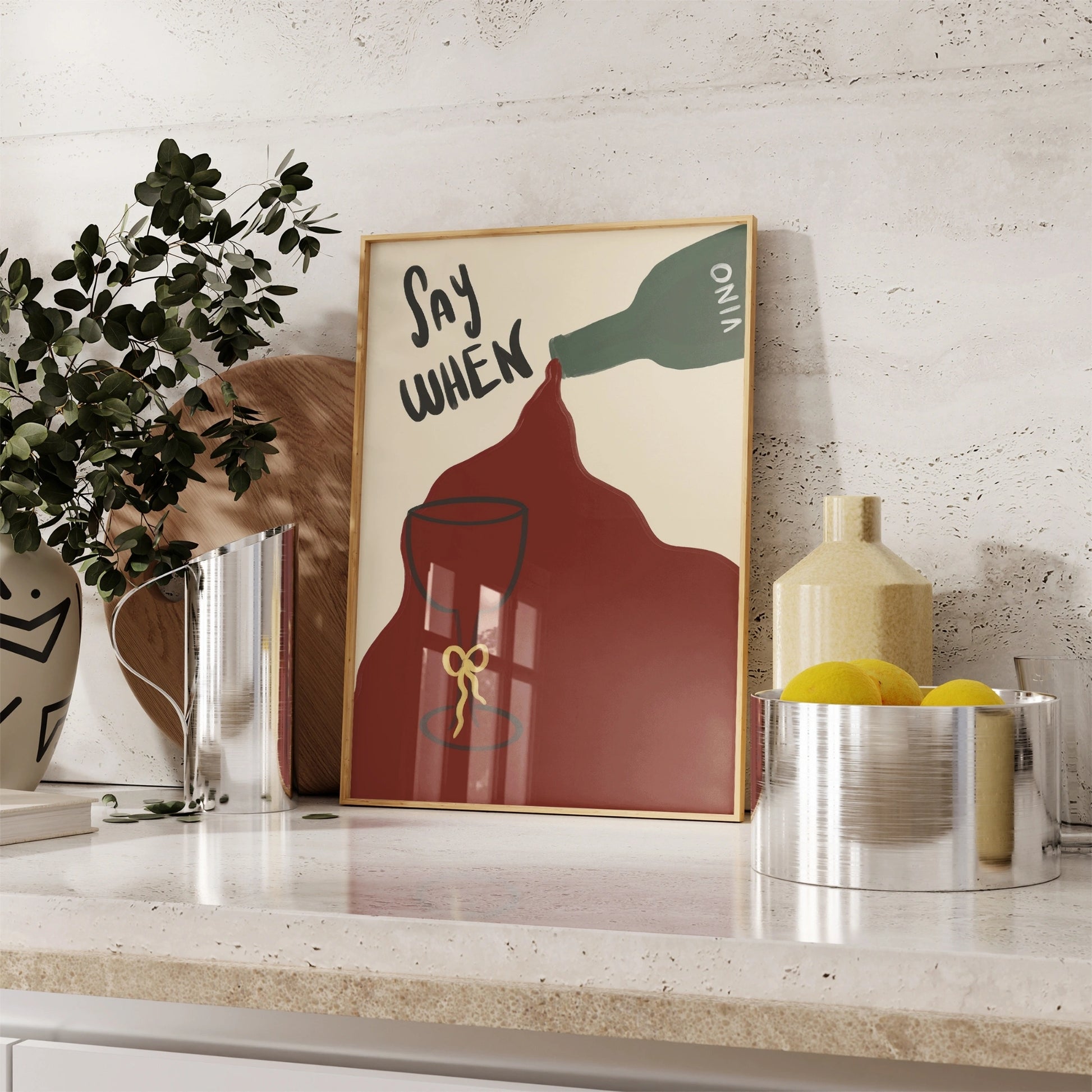 Decorazione murale per la tavola da pranzo italiana – Stampa di pasta, vino e cucina