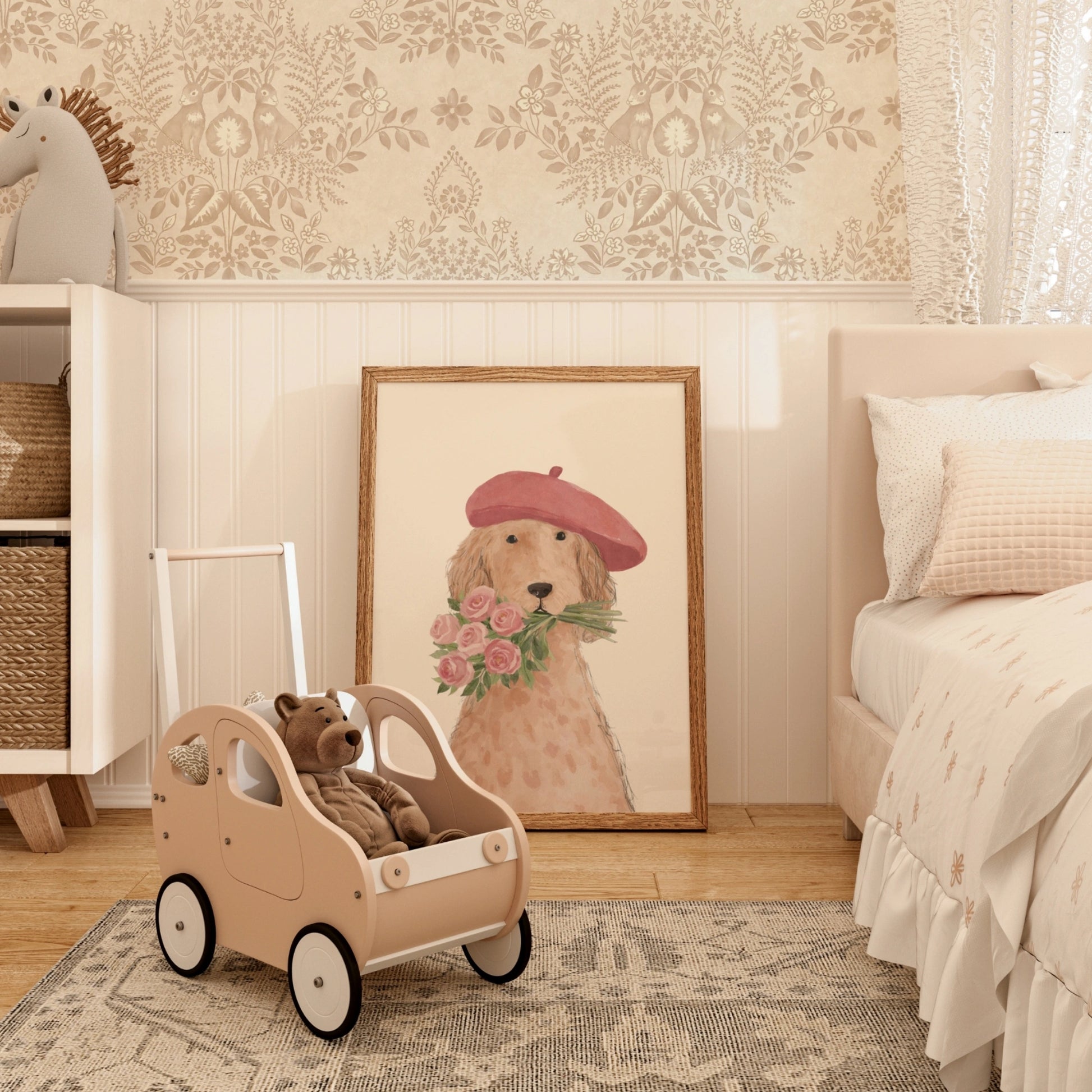 Parisian Dog Nursery Print, Girls Room Decor