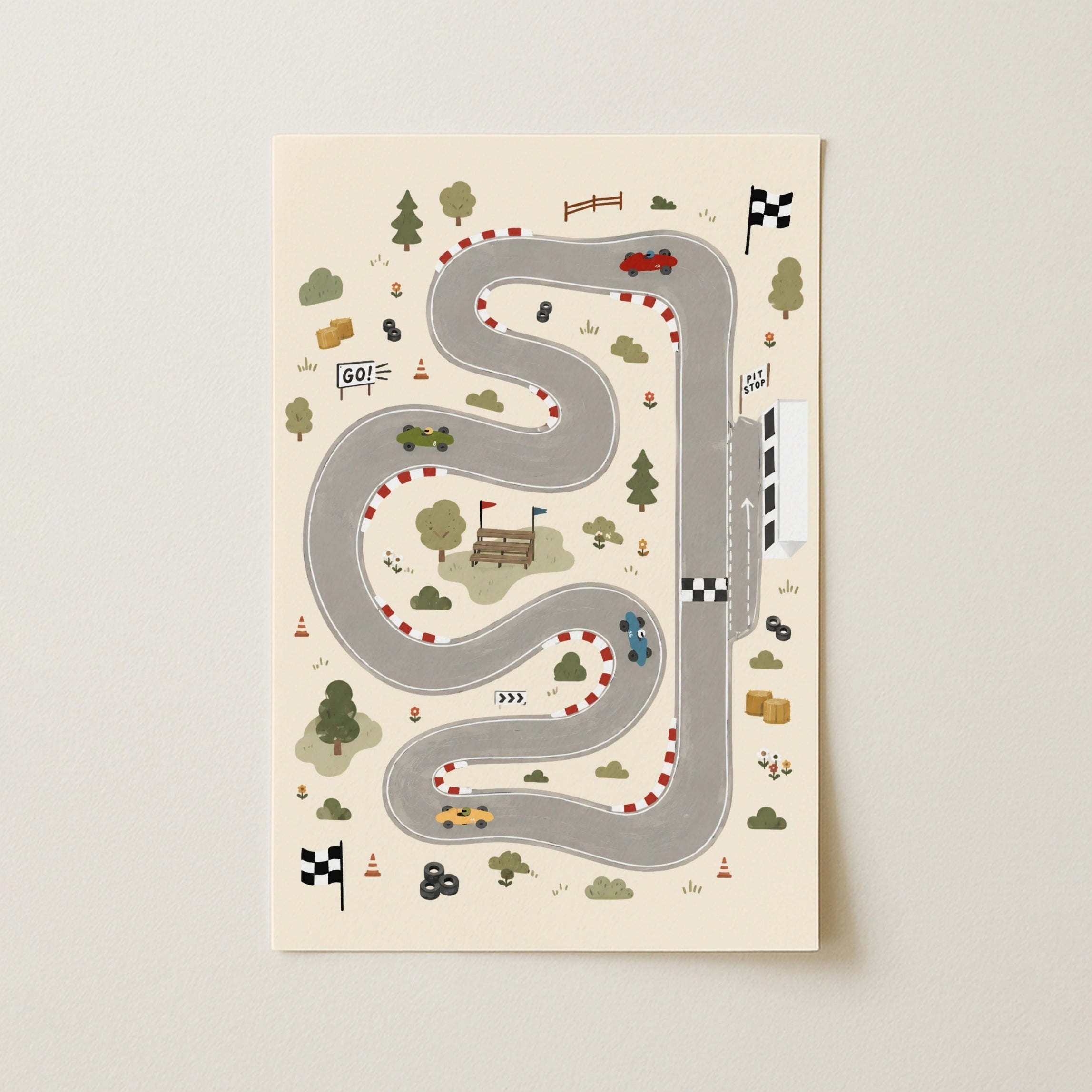 Race Car Track Nursery Print