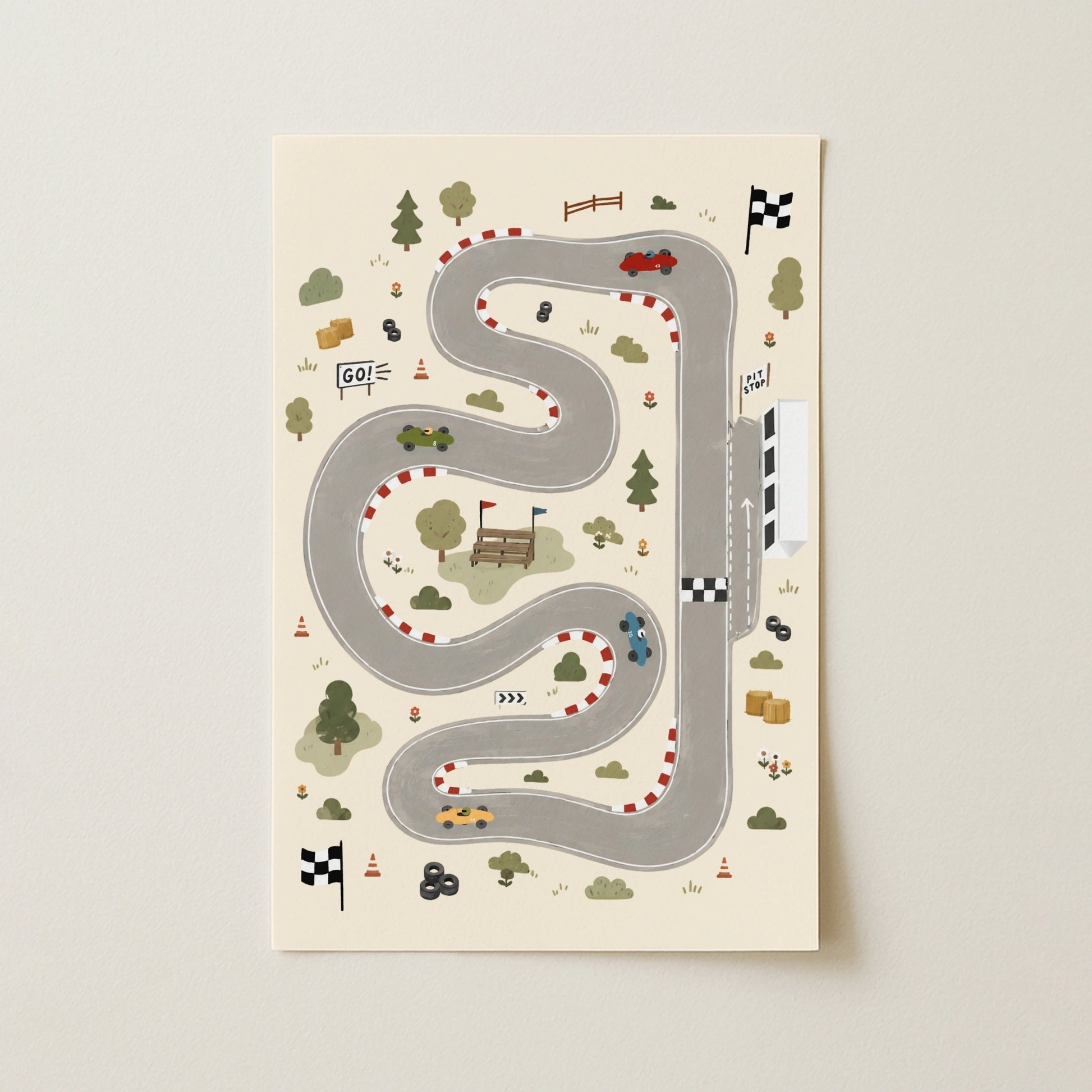 Race Car Track Nursery Print
