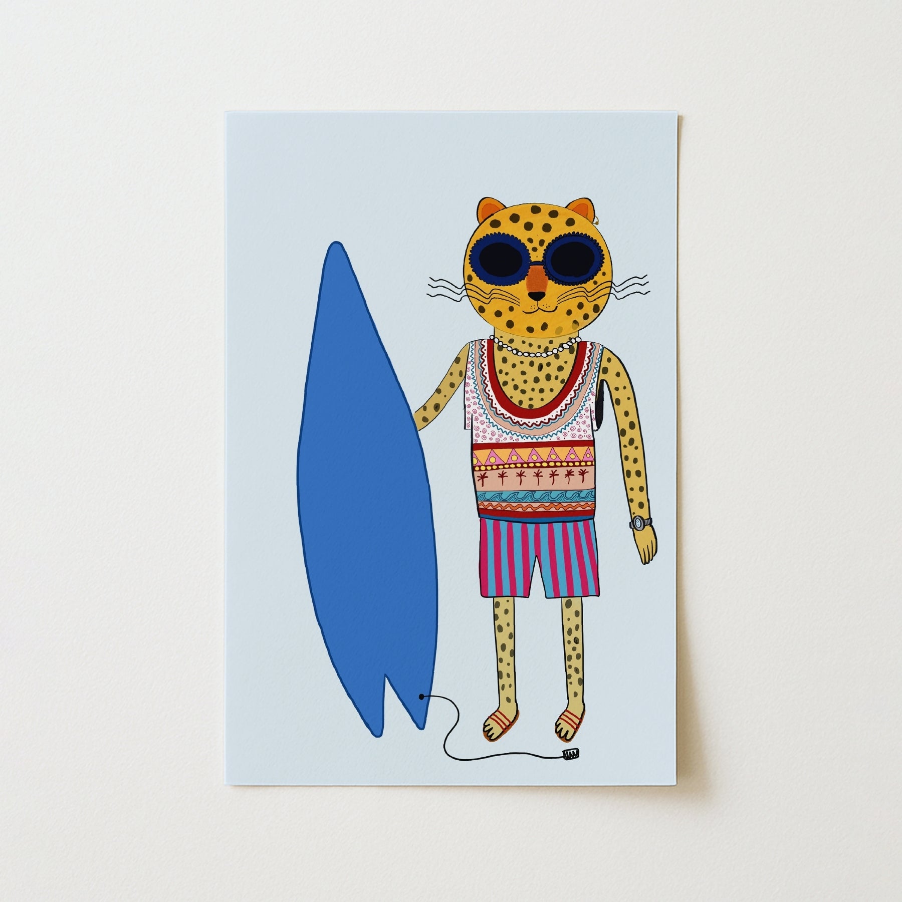 Surfer Cheetah Wall Art – Funky Maximalist Animal Print