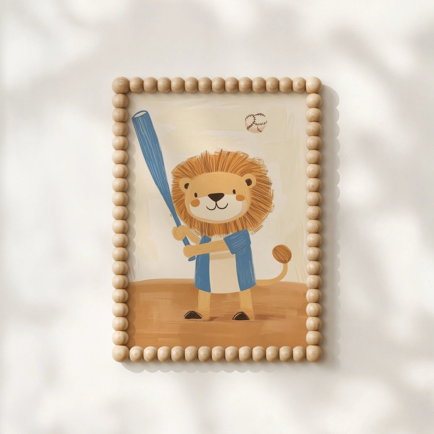 Baseball Lion Wall Art – Sports Animal Print for Boys Room
