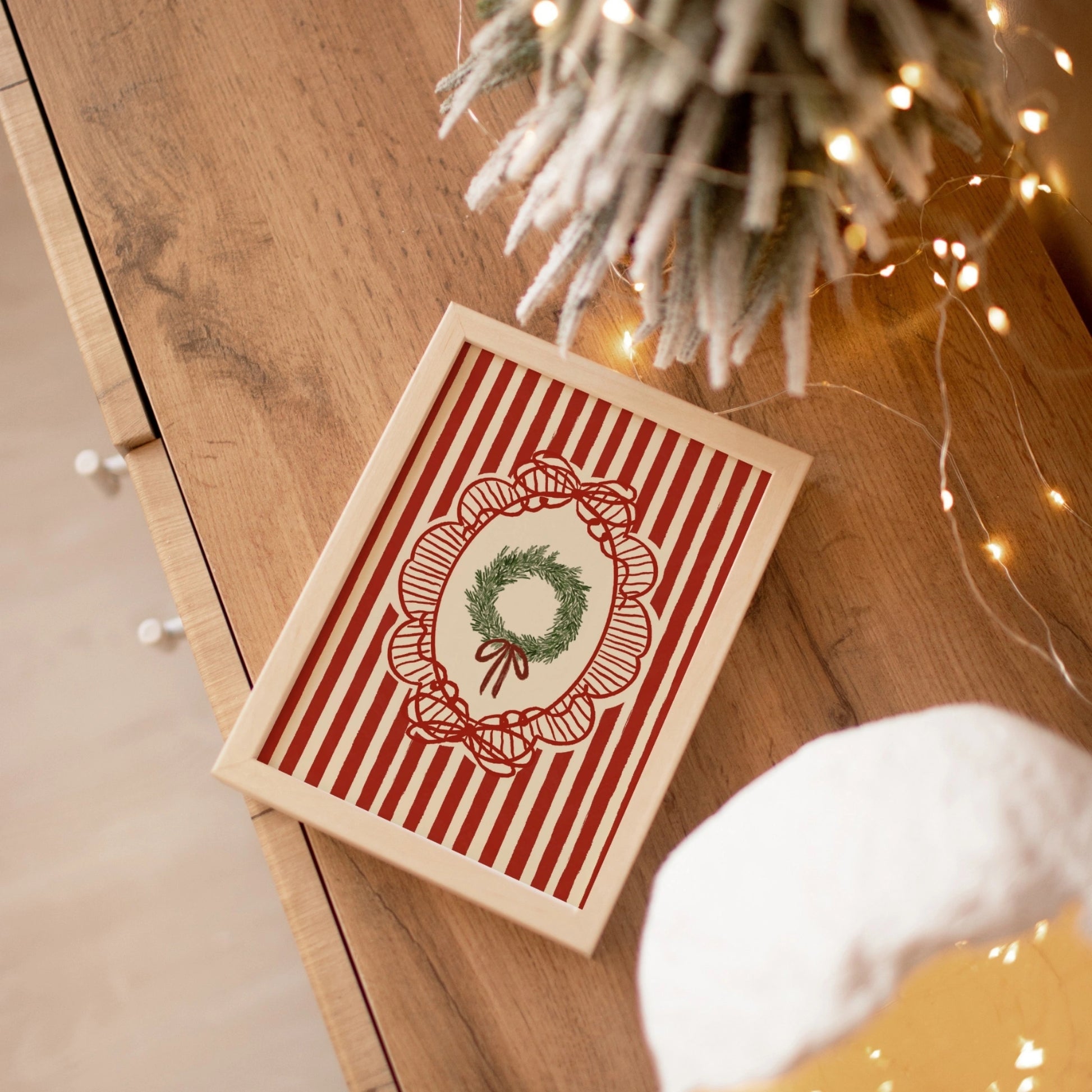 Striped Christmas Wreath Wall Art