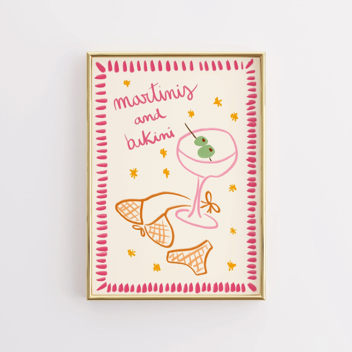 Martinis and Bikini Wall Art Print - Fun Summer Cocktail Print