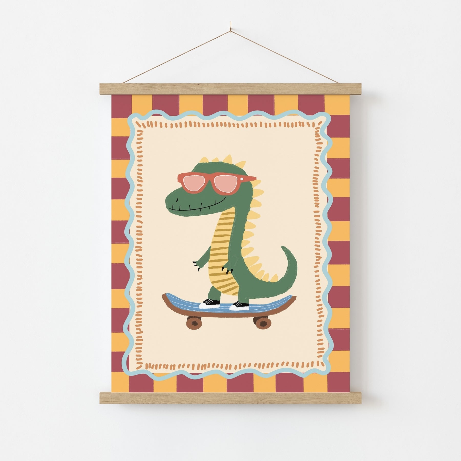 Dinosaur Nursery Print, Cool Skater Dino Wall Art