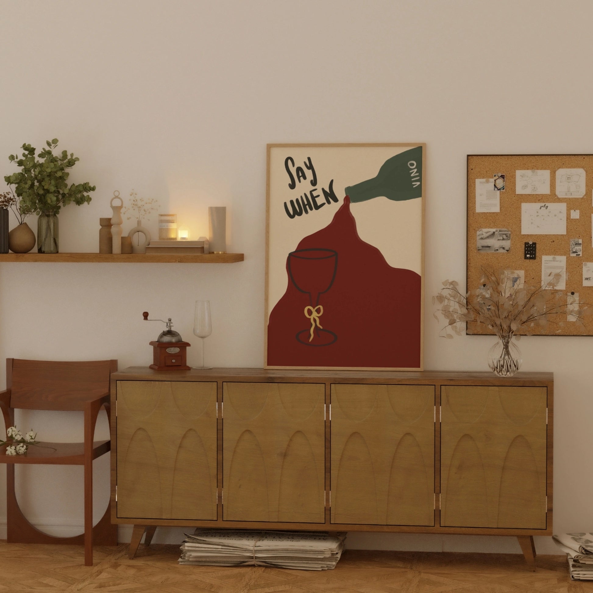 Decorazione murale per la tavola da pranzo italiana – Stampa di pasta, vino e cucina