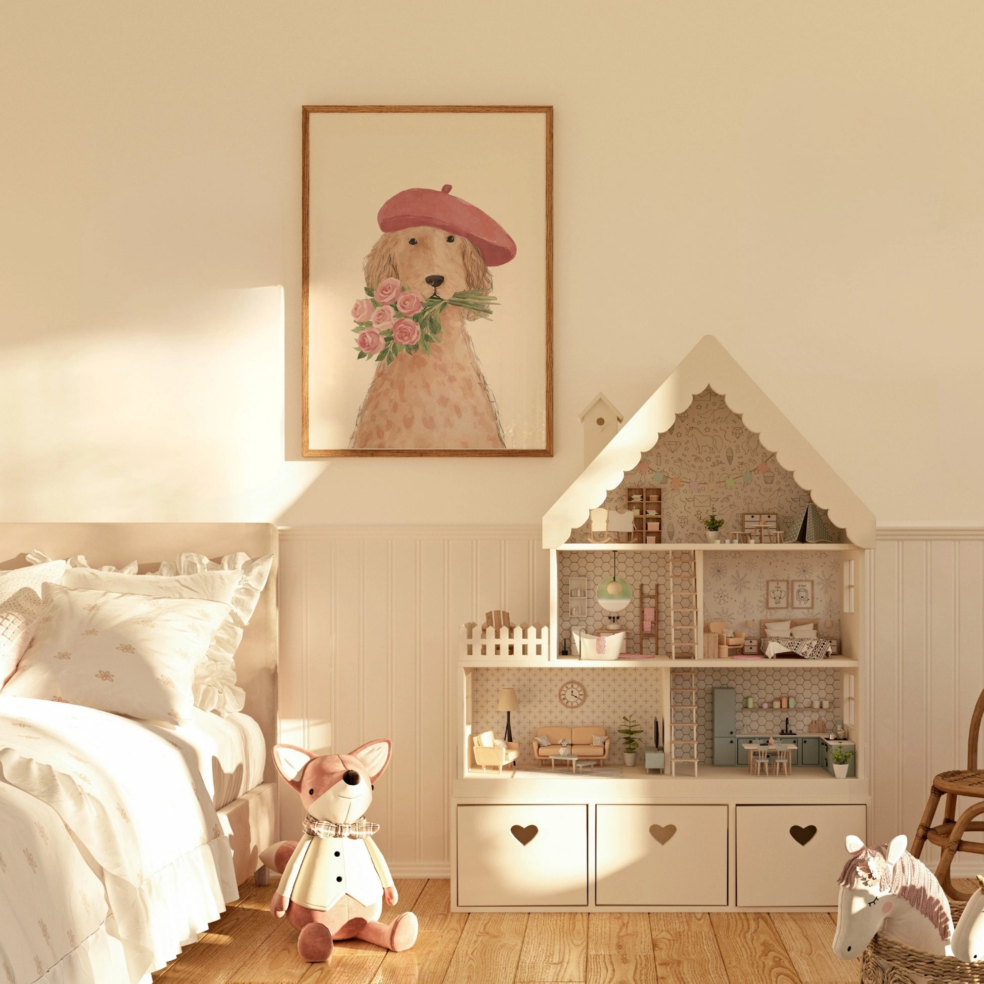 Parisian Dog Nursery Print, Girls Room Decor