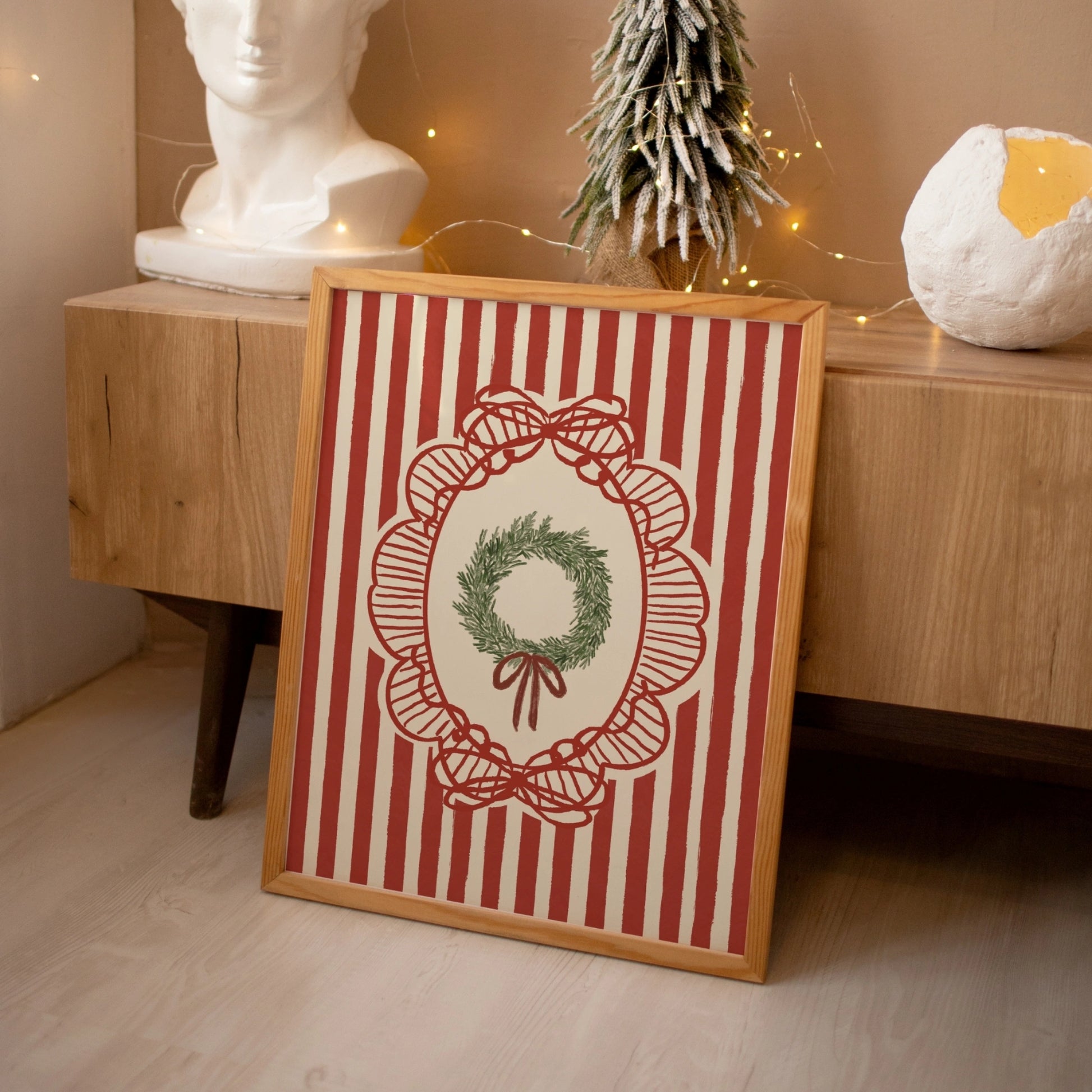 Striped Christmas Wreath Wall Art