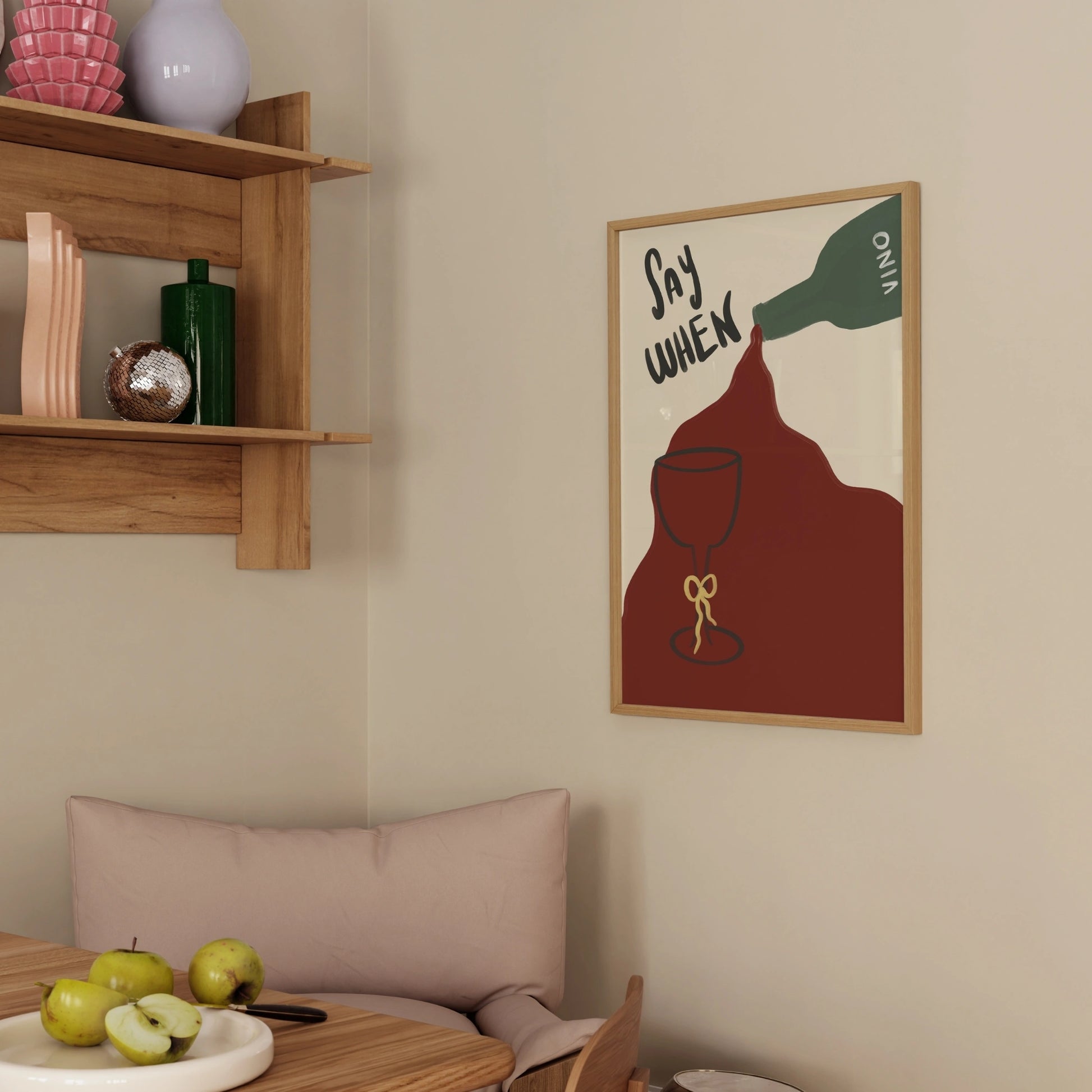 Decorazione murale per la tavola da pranzo italiana – Stampa di pasta, vino e cucina