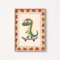 Dinosaur Nursery Print, Cool Skater Dino Wall Art
