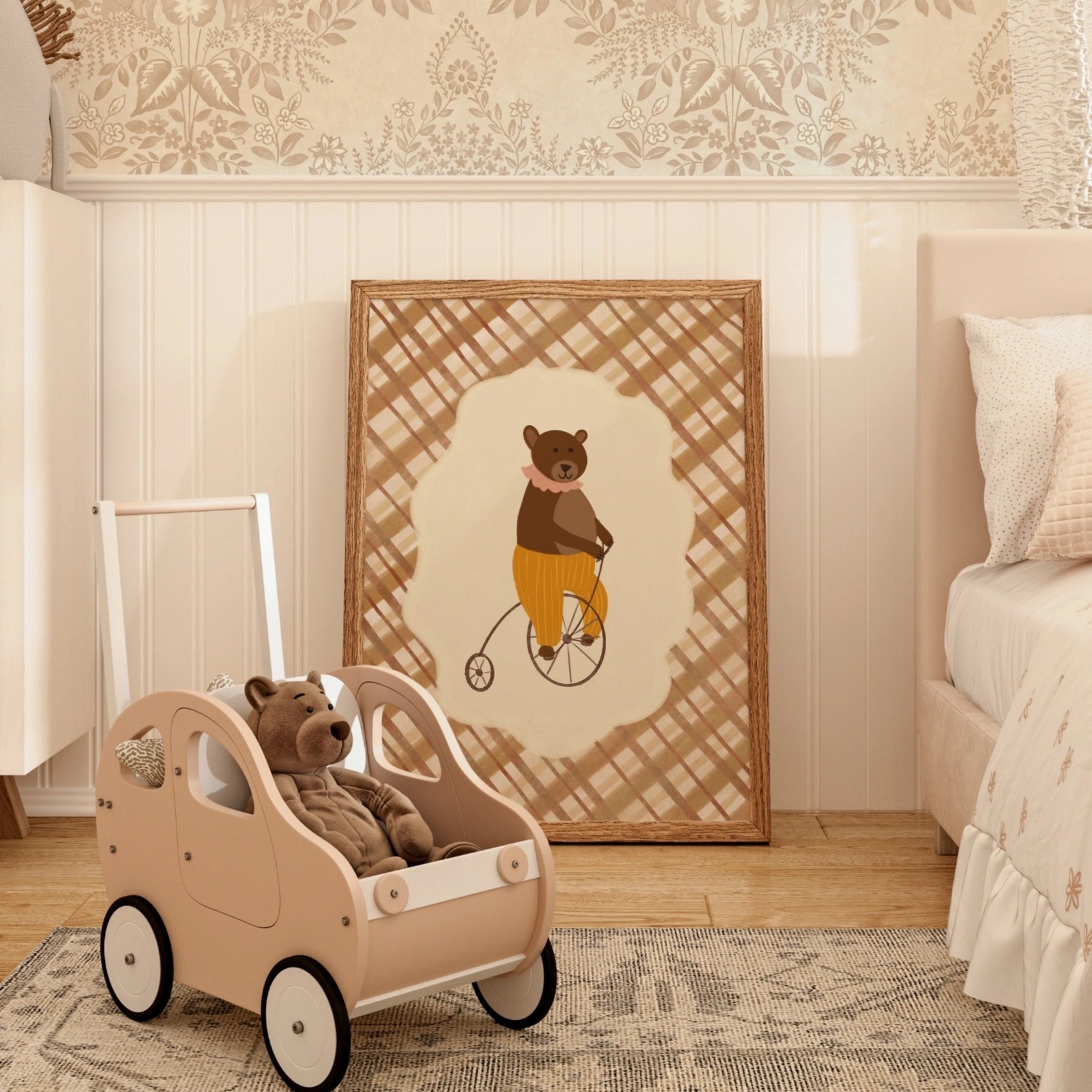 Stampa vintage di orso su bicicletta