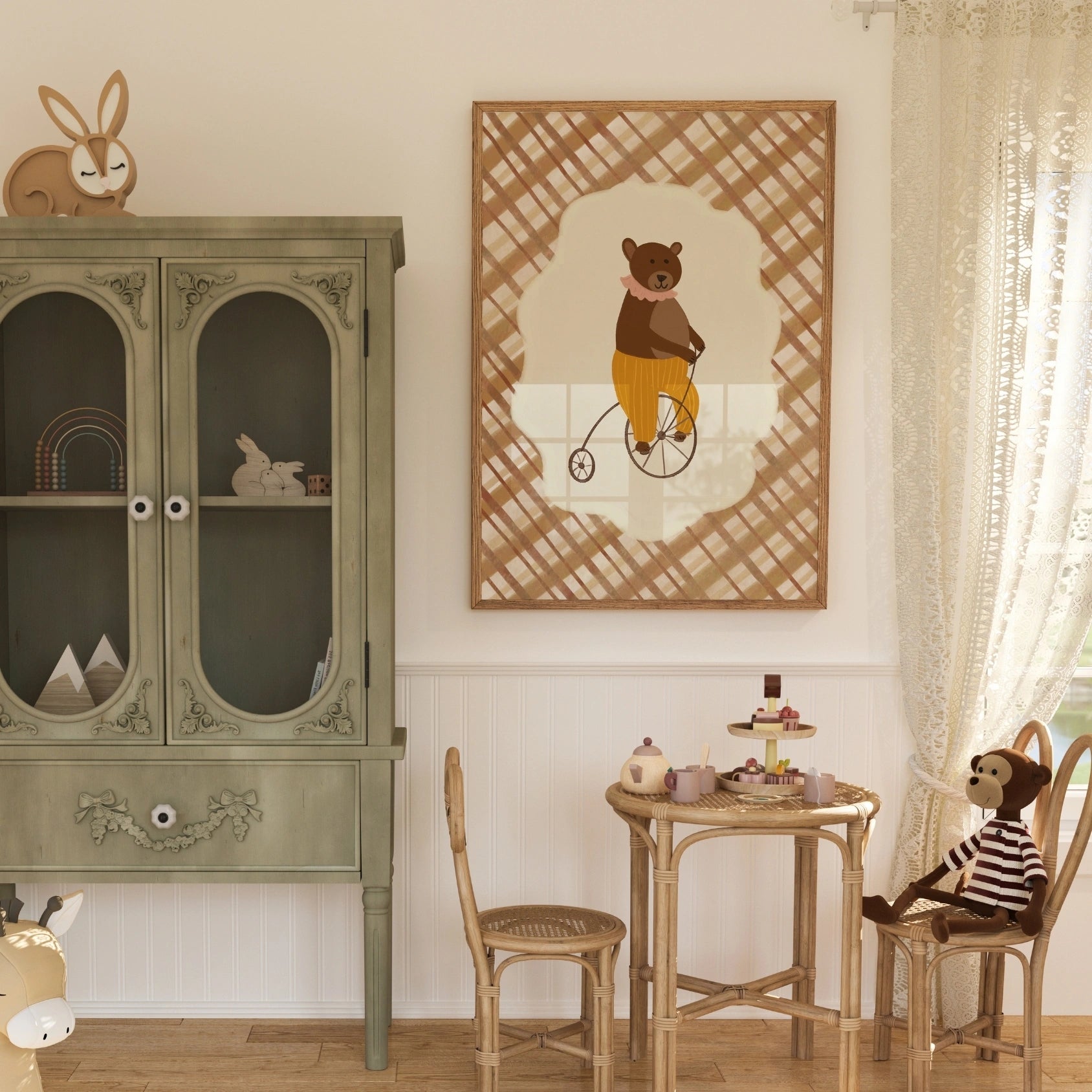 Stampa vintage di orso su bicicletta