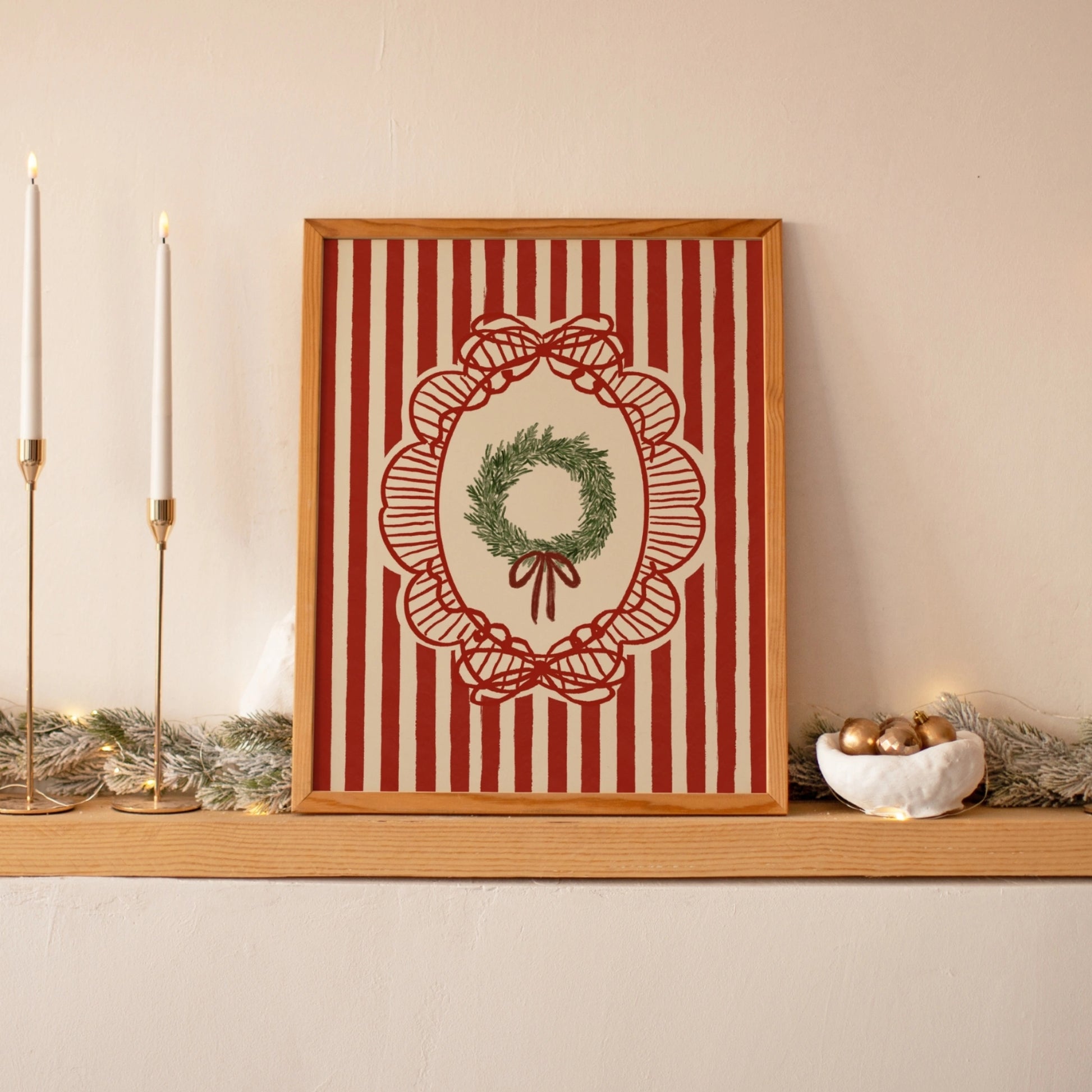 Striped Christmas Wreath Wall Art