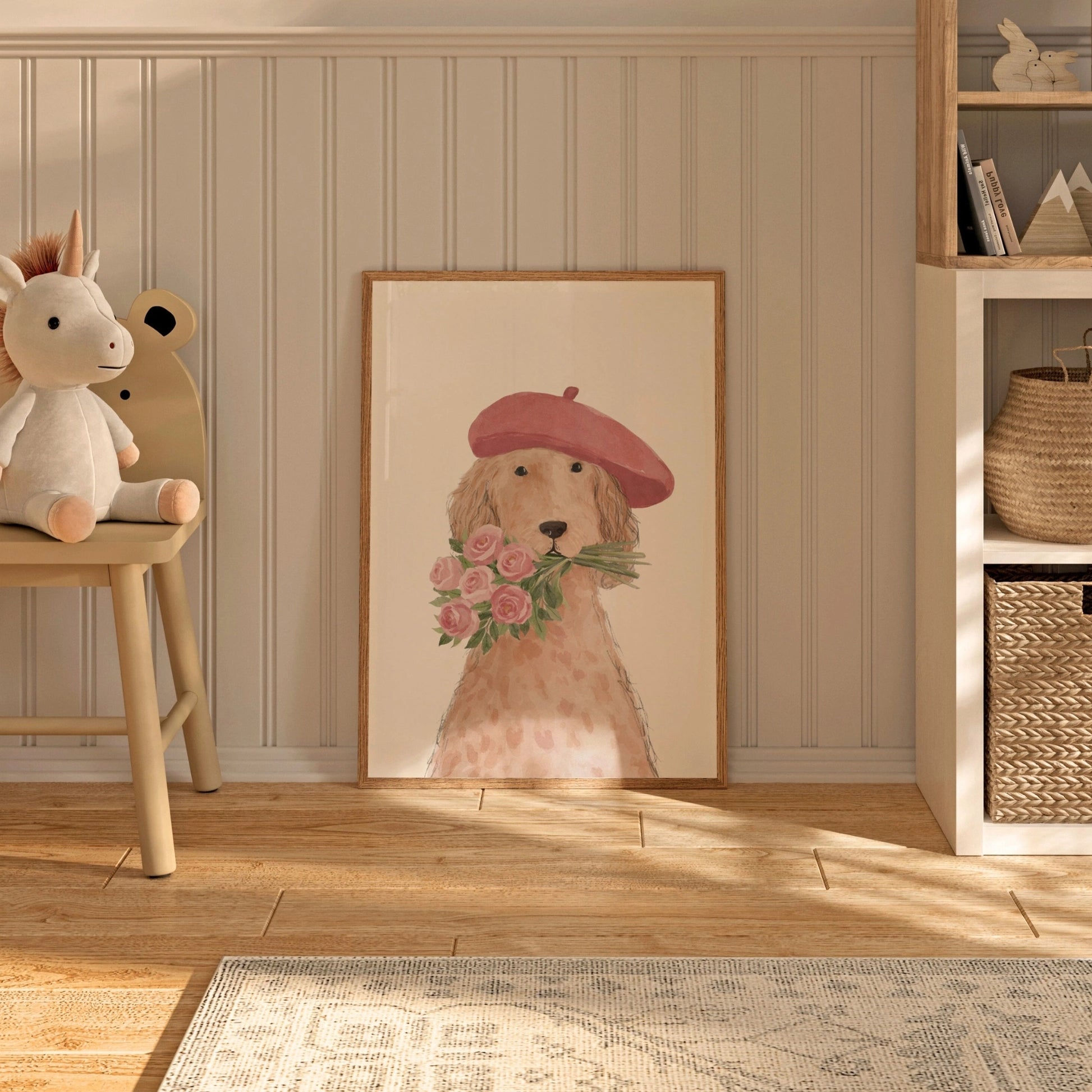 Parisian Dog Nursery Print, Girls Room Decor