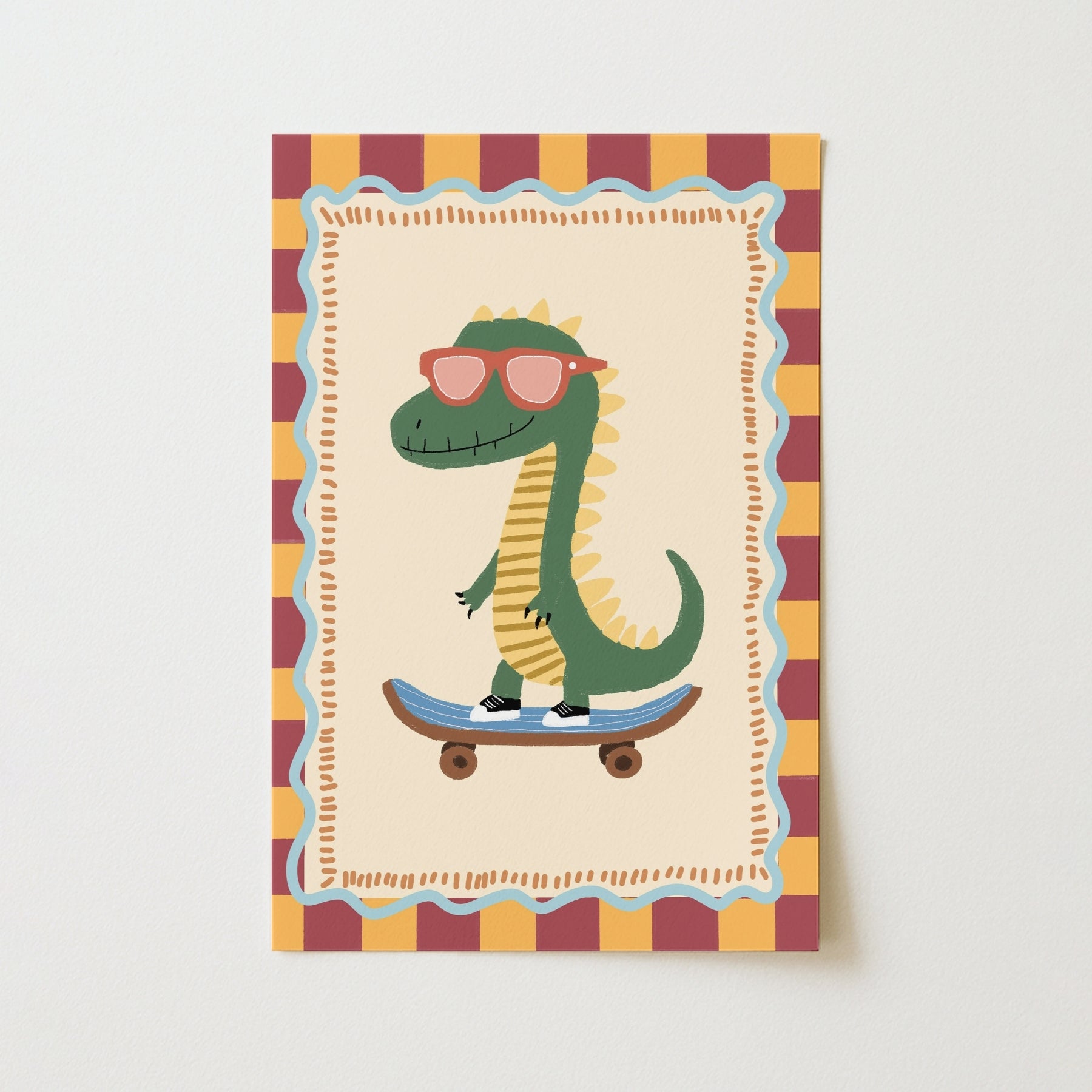 Dinosaur Nursery Print, Cool Skater Dino Wall Art