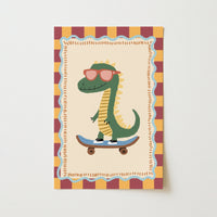 Dinosaur Nursery Print, Cool Skater Dino Wall Art