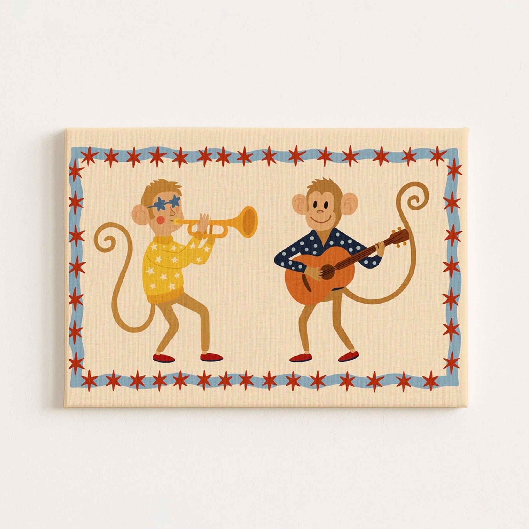 Stampa su tela per cameretta dei bambini con scimmiette musicali 