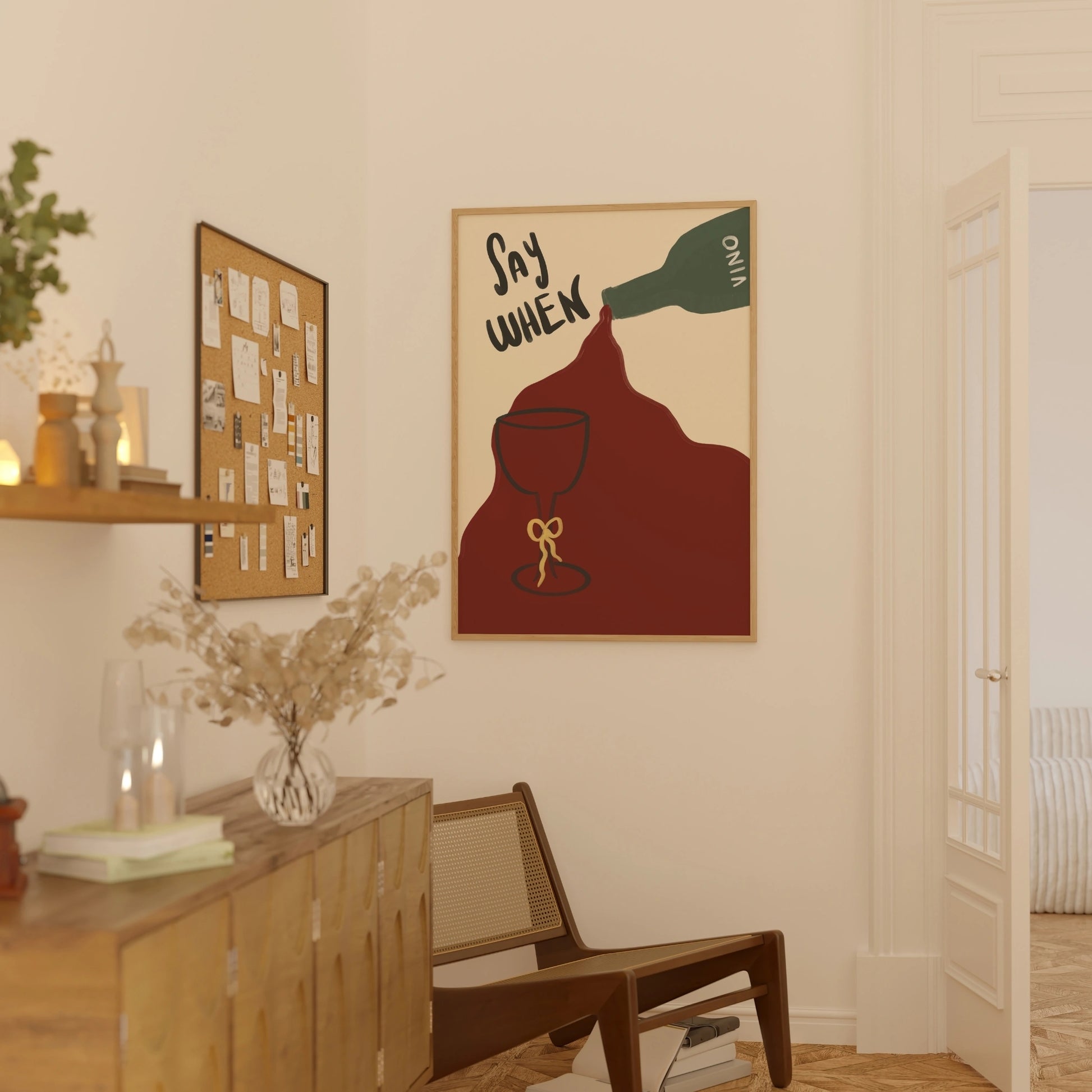 Decorazione murale per la tavola da pranzo italiana – Stampa di pasta, vino e cucina