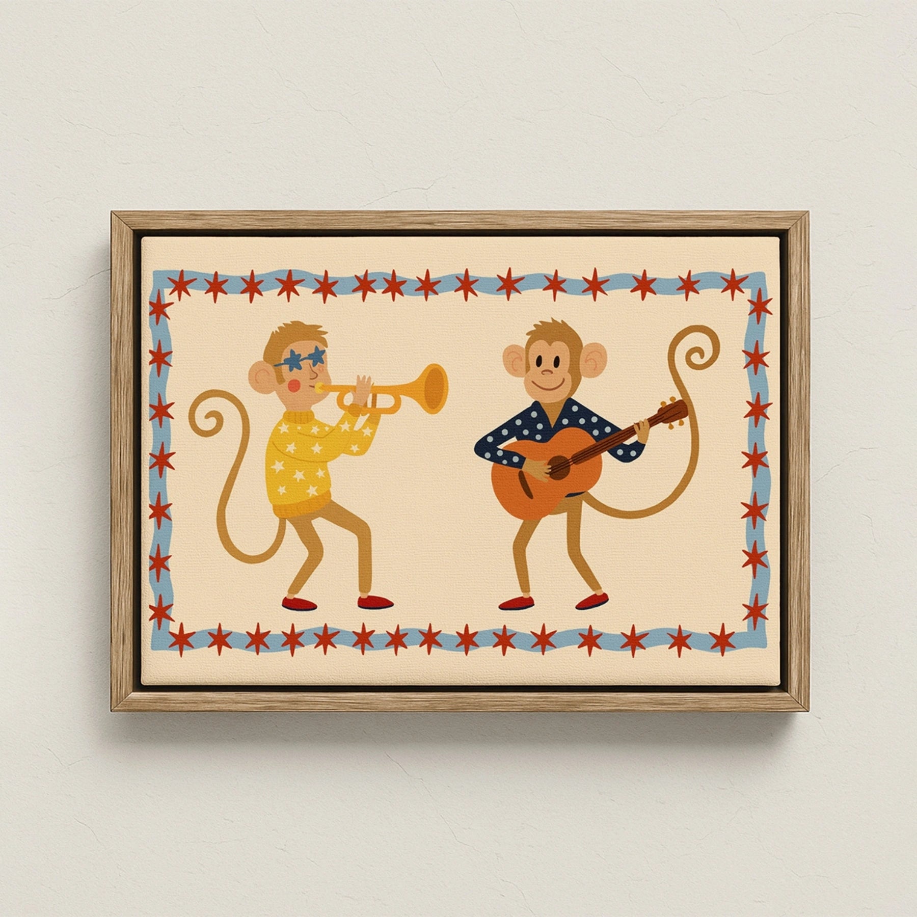 Stampa su tela per cameretta dei bambini con scimmiette musicali 