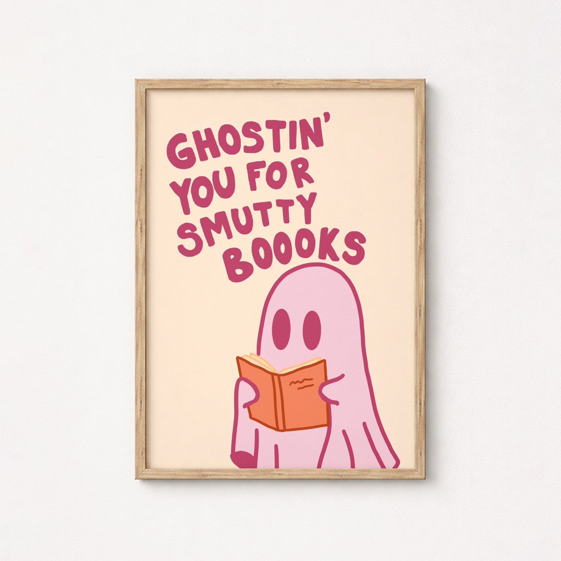 Smutty Books Print – Funny Pink Ghost Wall Art