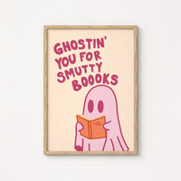 Smutty Books Print – Funny Pink Ghost Wall Art