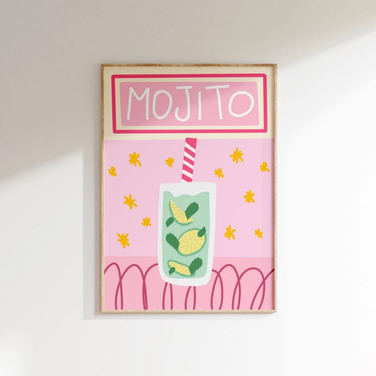 Mojito Wall Art Print - Summer Cocktail Kitchen Print, Coastal Wall Decor