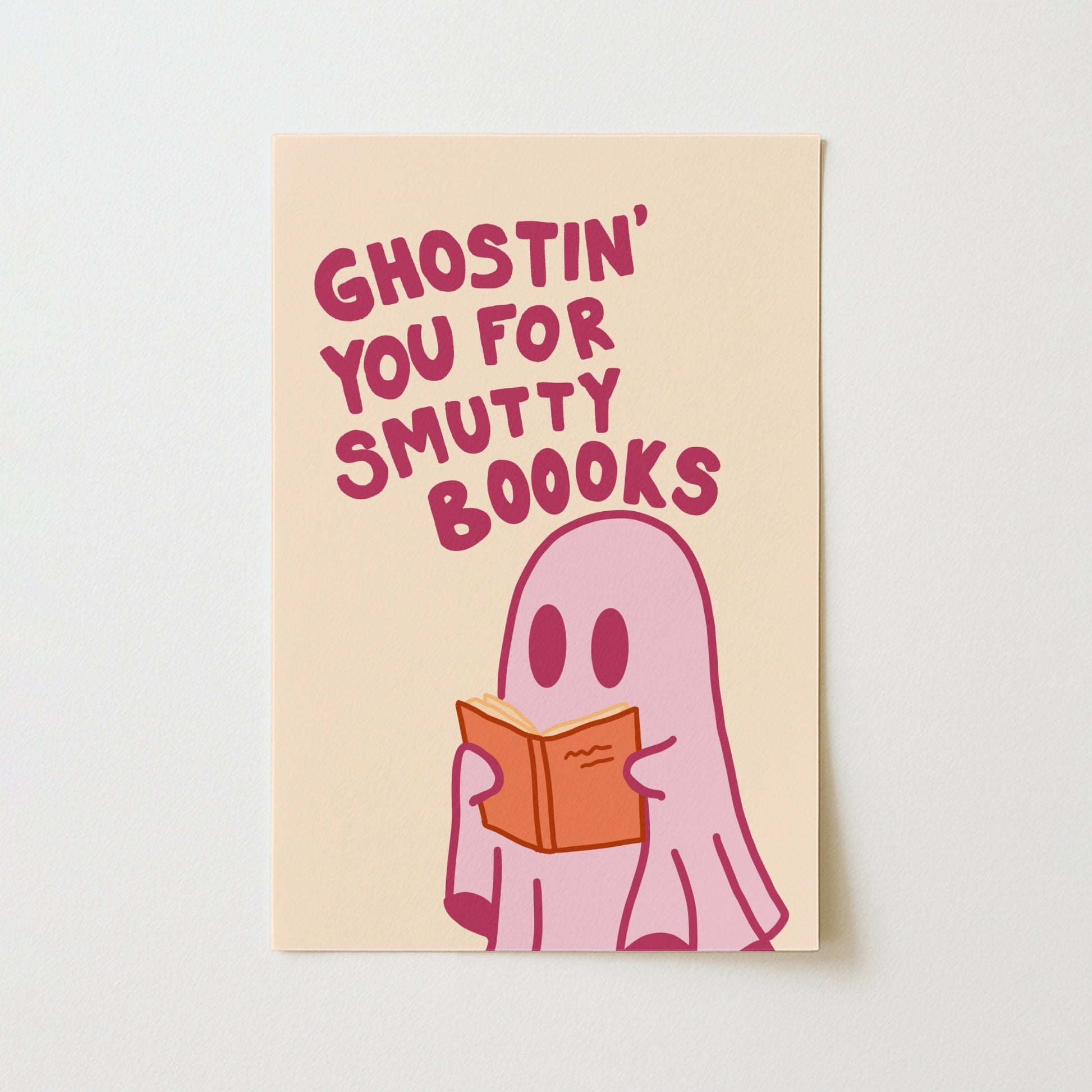Smutty Books Print – Funny Pink Ghost Wall Art