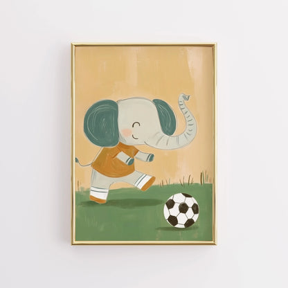Soccer Elephant Wall Art – Football Nursery Print