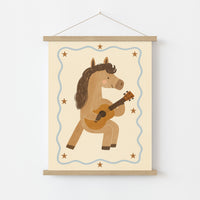 Affiche Chambre Enfant Cheval Jouant de la Guitare, Décoration Chambre Garçon
