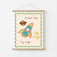 Rocket Nursery Print - Dream Big Fly High Wall Art