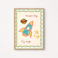 Rocket Nursery Print - Dream Big Fly High Wall Art
