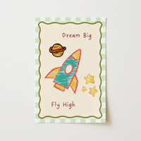 Rocket Nursery Print - Dream Big Fly High Wall Art