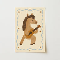 Affiche Chambre Enfant Cheval Jouant de la Guitare, Décoration Chambre Garçon