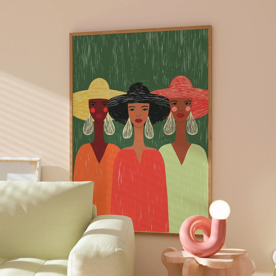 Sisterhood Wall Art – Bold Female Portrait Trio Print