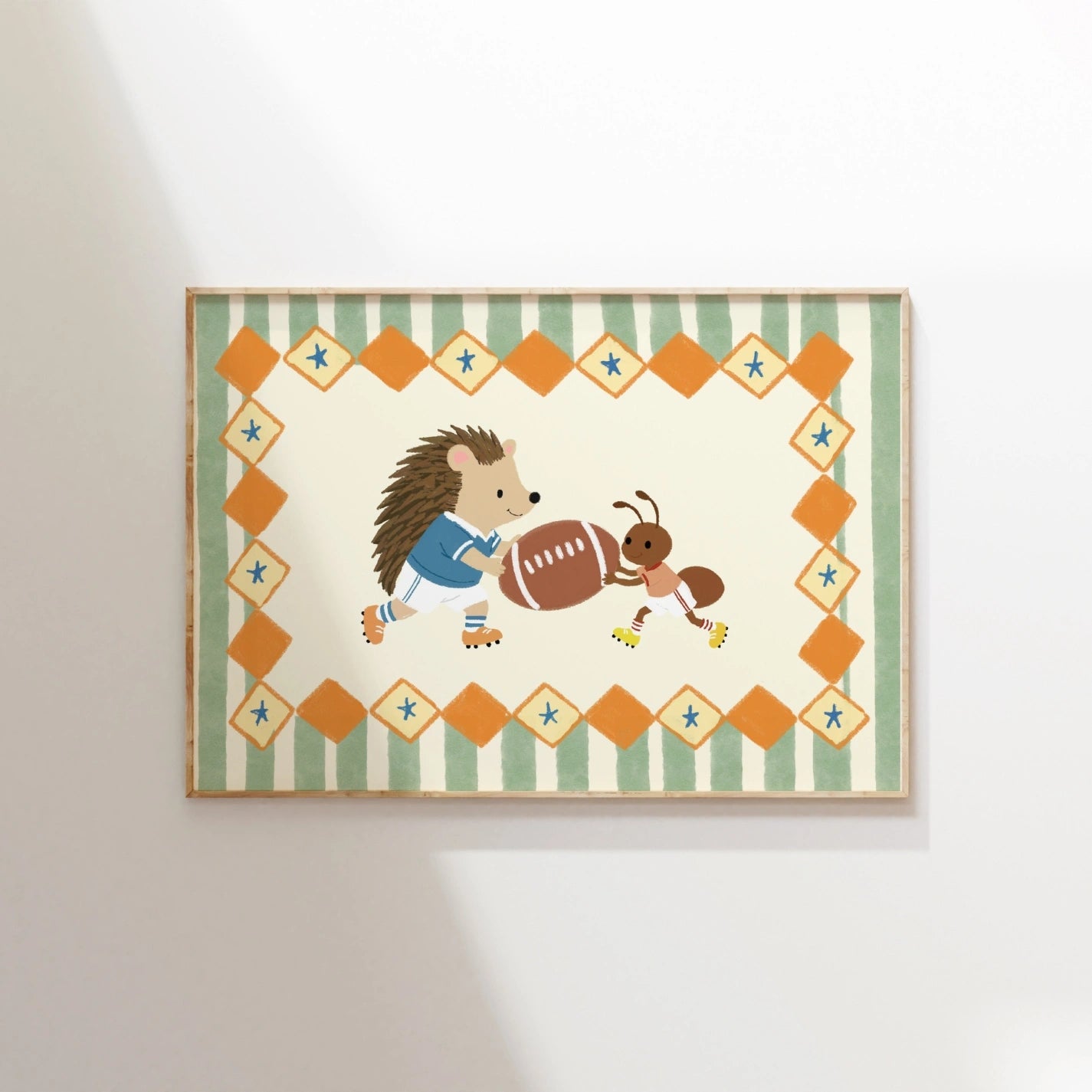Football Hedgehog Nursery Wall Art, Kids Sports Wall Art